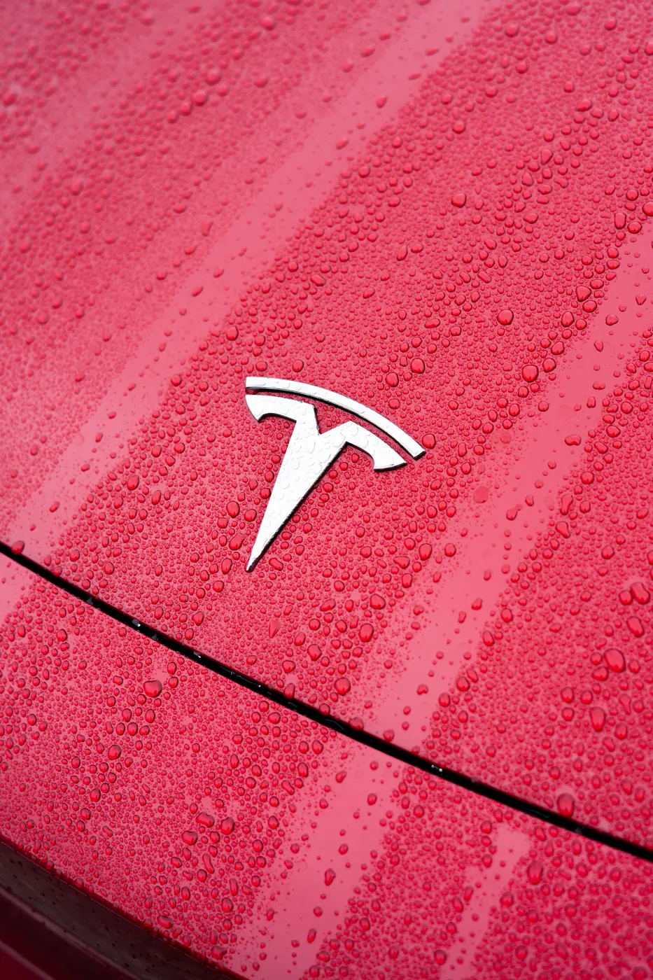Water beading on a red ceramic-coated bonnet